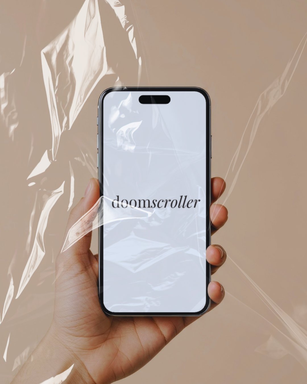 Phone screen showing the Doomscrollers wordmark